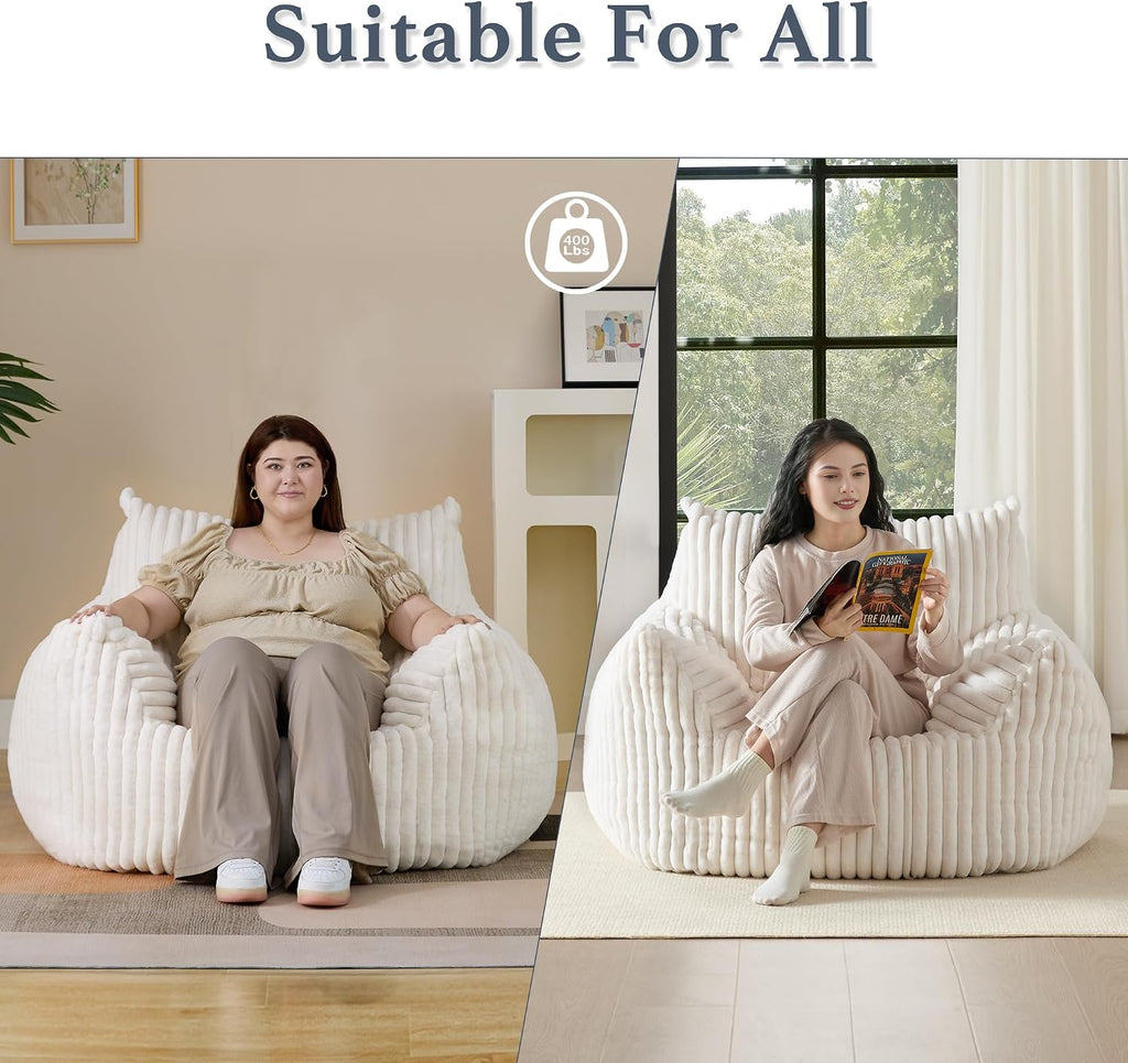 Giant Plush Bean Bag Chair for Adults with Armrests - Oversized Comfy Beige Beanbag Lounge Lazy Floor Sofa Accent Chair for Living Room, Bedroom & Dorm, Cozy Fluffy Single Cloud Mini Couch - Image 6
