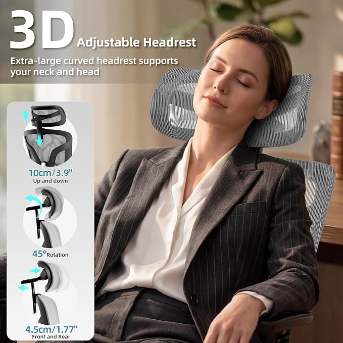 Ergonomic Office Chair with Footrest 4-Level Adjustable Lumbar Suppor | Big and Tall Office Chair t - 155° Tilt Lock and Wide Cushion - 3D Headrest & Armrests, High Back Home Desk Chair - Image 5