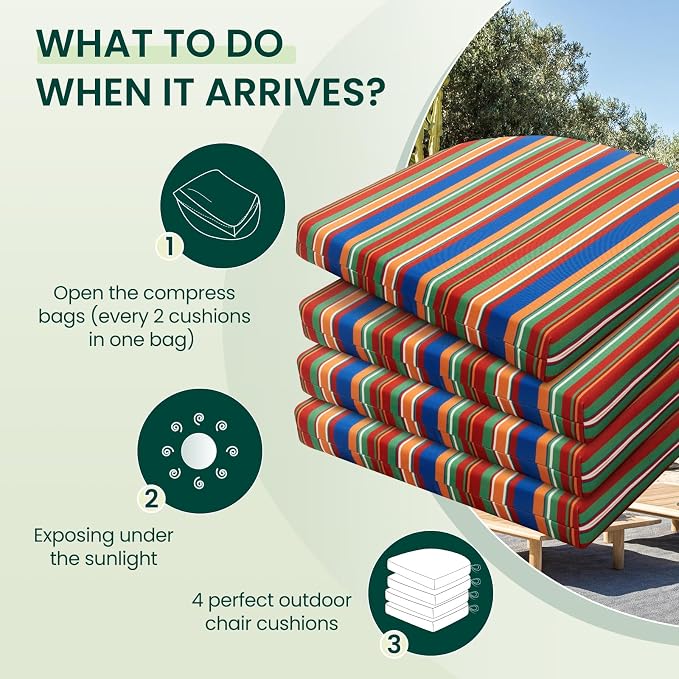 HARBOREST Outdoor Chair Cushions Set of 4, Water Resistant Patio Chair Cushions with Ties, Outdoor Seat Cushions for Patio Furniture, 17"x16"x2", Rainbow Stripes - Image 5
