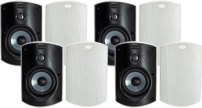 Polk Audio Atrium 5 Outdoor Speakers Wired with Powerful Bass (Pair, White), All-Weather Durability, Broad Sound Coverage, Speed-Lock Mounting System (Pack of 4) by PolkAudio