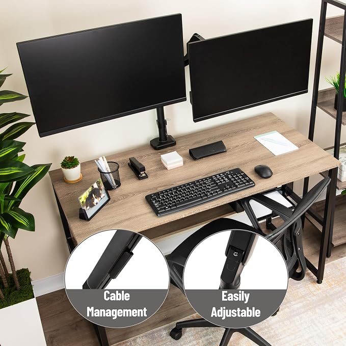 Mind Reader Dual Monitor Arm for 13–32 Inch Screens, Gas Spring VESA Desk Mount, ±180° Rotation, ±65° Tilt, ±180° Swivel, Holds up to 19.8 lbs Each, Integrated Cable Management, Black - Image 6