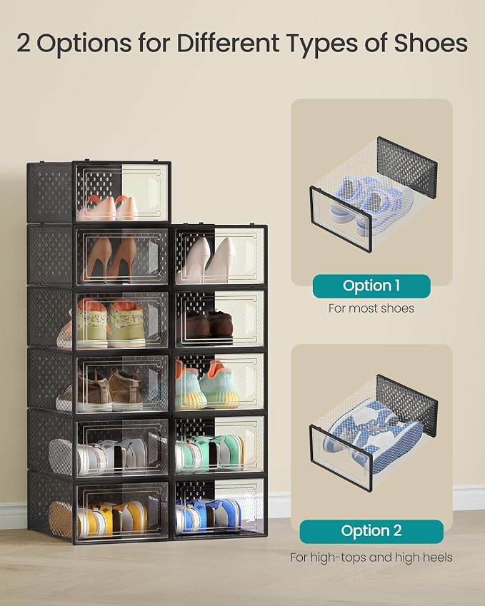 SONGMICS Shoe Boxes, Clear Plastic Sneaker Box, Pack of 18 | Stackable Shoe Storage Organizers, for Closet, 13.1 x 9.1 x 5.6 Inches, Transparent and Black, DENNYS Collection ULSP18SBKV1 - Image 4