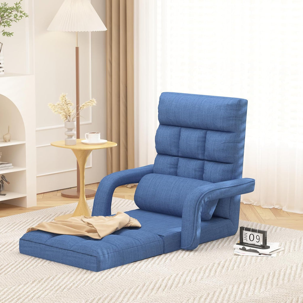 Floor Gaming Chair, 6 Adjustable Position Comfy Chair with Back Support, Ergonomic Chaise Lounge Chair, Meditation Chair with Armrest for Living Room, Bedroom, Blue - Image 5