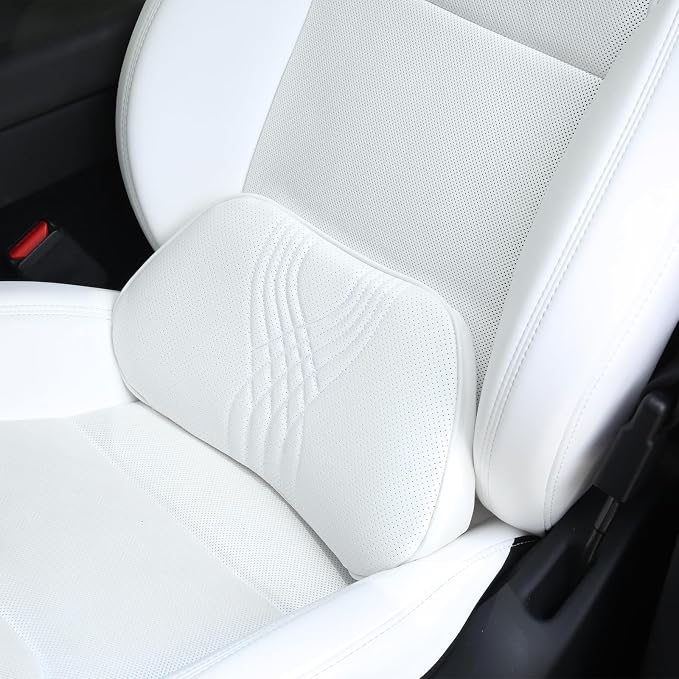 Lumbar Support Pillow for Car Seat, Office Chair, White, 1PC | Leather Lumbar Pillow Memory Foam Lower Back Cushion for Back Pain Relief Improve Posture, Ergonomic Back Rest Gaming Chair - Image 3