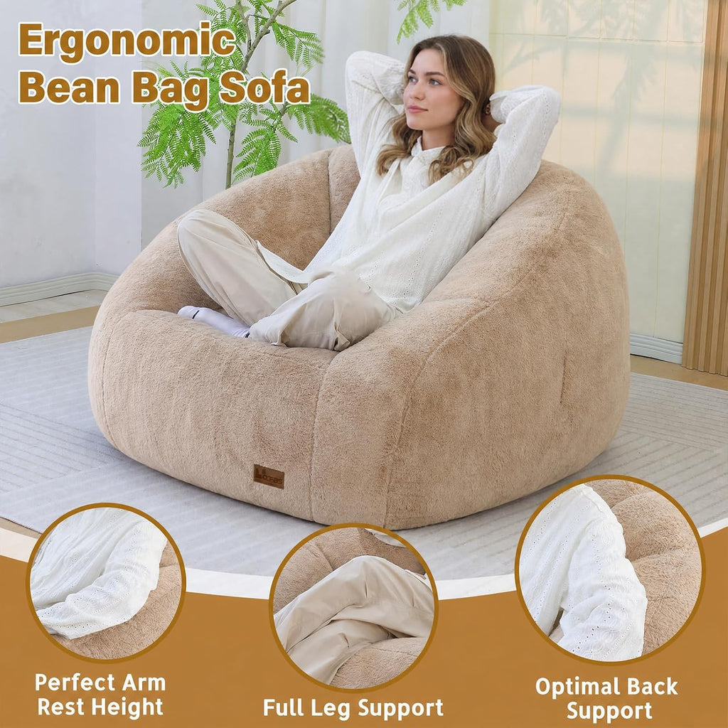 Giant Bean Bag Chair for Adults, Teens and Kids, Cozy Fluffy Corduroy Beanbag Chair with Filler, Large Floor Lounge Sofa for Living Room, Bedroom, Dorm, Gaming and Reading(XL-Brown) - Image 3