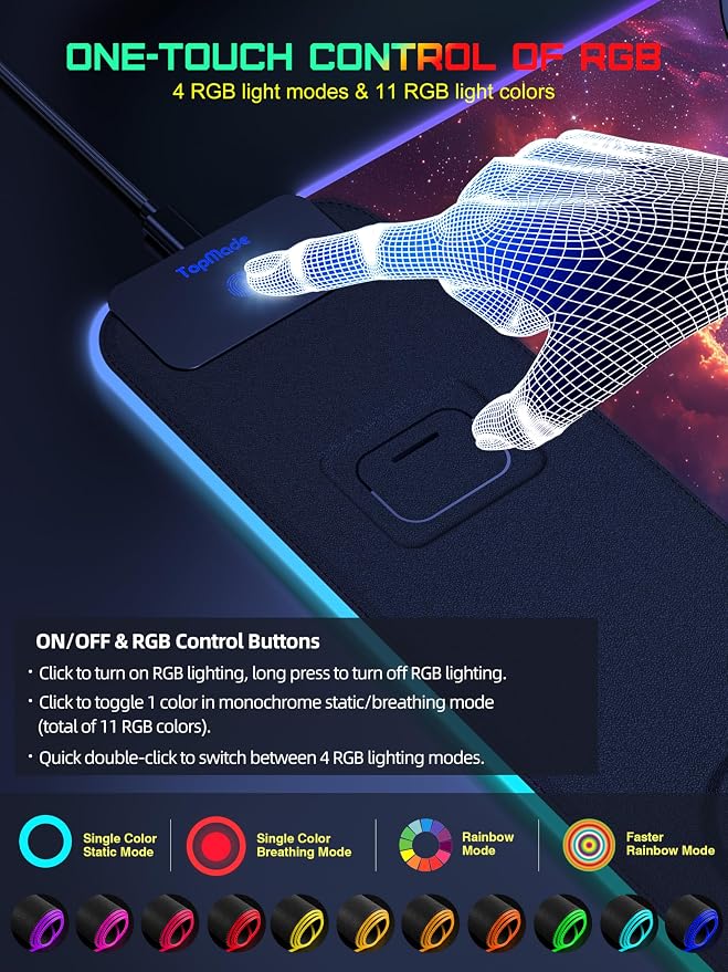 TopMade Wireless Charging Mouse Pad, RGB Gaming Mousepad Home Office Desk Pad, 31.5” x 15.8” Large Desk Mat, Waterproof Keyboard Pad, Red Nebula (Includes 20W PD Power Adapter & 6.56ft Woven Cable) - Image 4