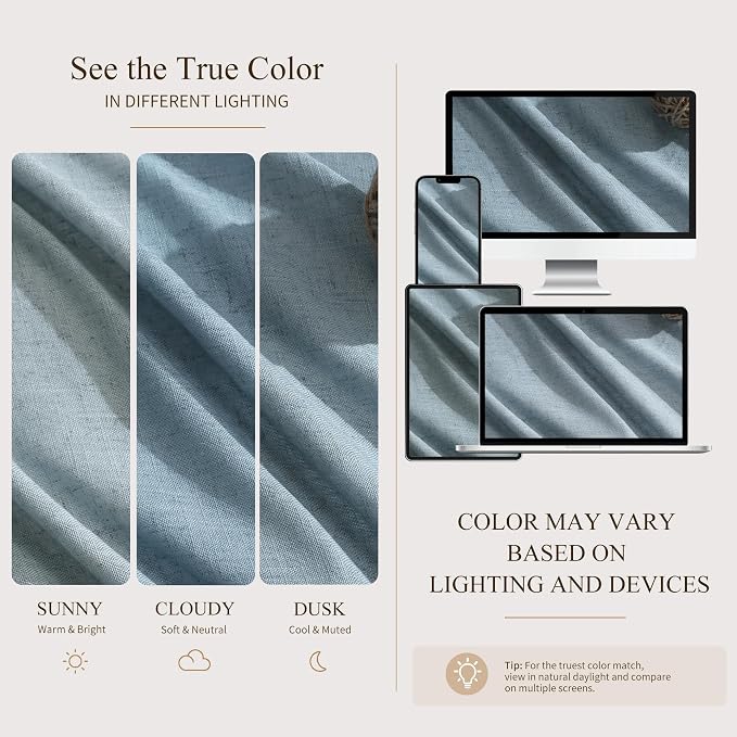 Hokibero Blue Pinch Pleated Linen Curtains 90 Inch Long for Living Room | Light Filtering Sheer Curtain,Pinch Pleat Back Tab Hooks Rings,Farmhouse Textured Privacy Drapes for Bedroom Window,2 Panels - Image 8