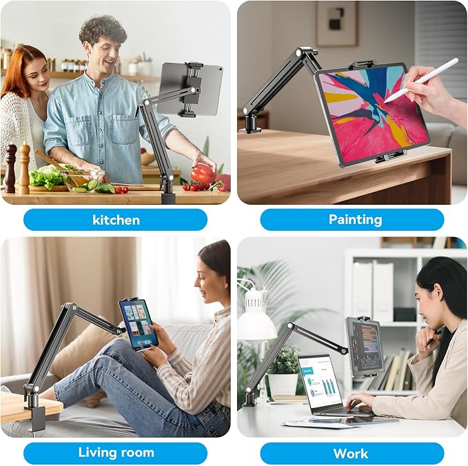 Portable Monitor Arm Mount Holder Screen Stand 18.5" 360° Rotating Base | Solid Aluminum,Tool-Free Tilt,No Sagging,Zero Plastic Joints,Hybrid Lock,Desk Protection Clamp for WFH Setups & Coding - Image 7