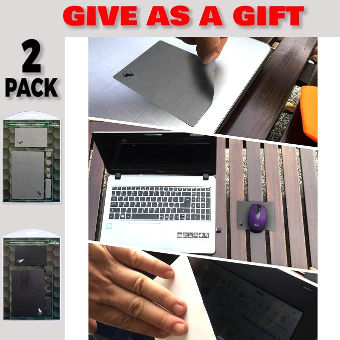 Mouse Pad Adhesive Bottom - Sticks to Any Surface - Portable - Webcam Covers and Screen Cleaner Included (2 x Black - Gray) - Image 3