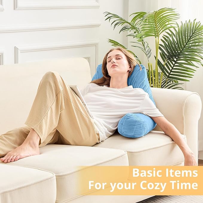 Sasttie Reading Pillow for Bed, Back Pillow for Sitting Up, Blue | 18" Backrest Support Cushion for Couch, Sofa, and Floor, Dorm Essentials, OEKO-TEX, Adjustable Down Alternative Fill - Image 9