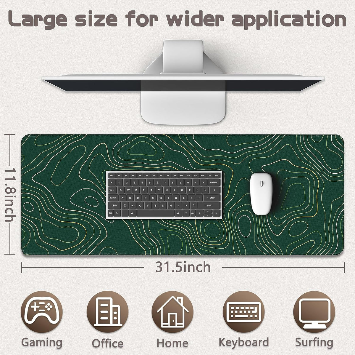 Gaming Mouse Pad - (31.5"×11.8") Topographic Large Mouse Pads for Desk - Desk Mat for Keyboard and Mouse with Non-Slip Base, Desks Pad Matfor Game/Office & Home - Image 5