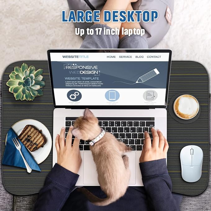 Zapuno Foldable Laptop Bed Table, Laptop Desk, Breakfast Tray, Arc Shape | Multi-function Lap Bed Tray, Storage Drawer and Water Bottle Holder, Slot for Eating, Working, For Bed/Couch/Sofa - Image 4