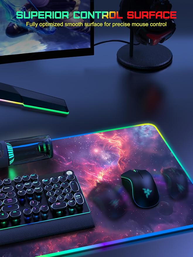 TopMade Wireless Charging Mouse Pad, RGB Gaming Mousepad Home Office Desk Pad, 31.5” x 15.8” Large Desk Mat, Waterproof Keyboard Pad, Red Nebula (Includes 20W PD Power Adapter & 6.56ft Woven Cable) - Image 5