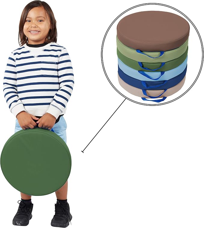 Factory Direct Partners SoftScape 15 inch Round Classroom Floor Cushions with Handles; Flexible Seating for Daycare, Preschool, Playroom; 2 inch Thick Deluxe Foam (6-Piece) - Earthtone, 11232-ET - Image 2