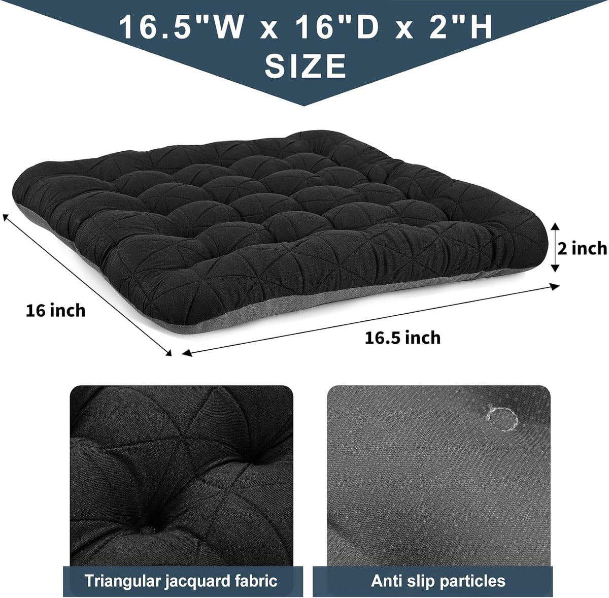 BUYUE Good Support Office Chair Cushion, Luxury Jacquard with Anti-Skid Silicone Seat Cushion Padded for Computer Desk Kitchen Chair (1 Count, Black) - Image 3