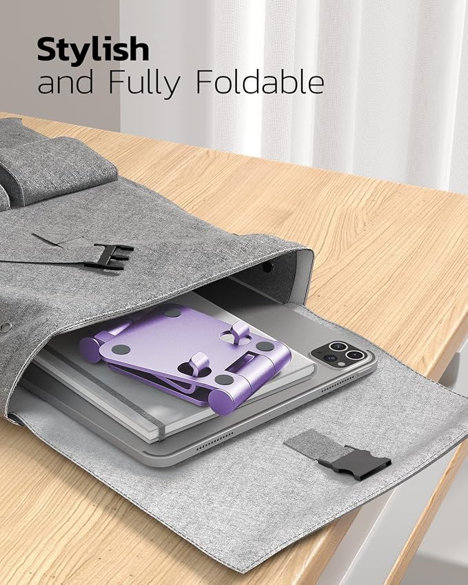 Nulaxy Full Aluminum Dual Folding Cell Phone Stand for Desk, Purple | Height Angle Adjustable, Portable, Anti-Slip Base, Fits 18mm Thick Case Smartphone, Nintendo Switch Desk Essential Accessory - Image 5