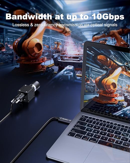 USB C Fiber Optic Cable with Side Screw Lock 50 FT, 10Gbps USB 3.2 Gen2 Active USB C Cable with German Chip,Ultra Slim & Long Distance for Industrial Camera,Machine Vision,Conference Camera - Image 2