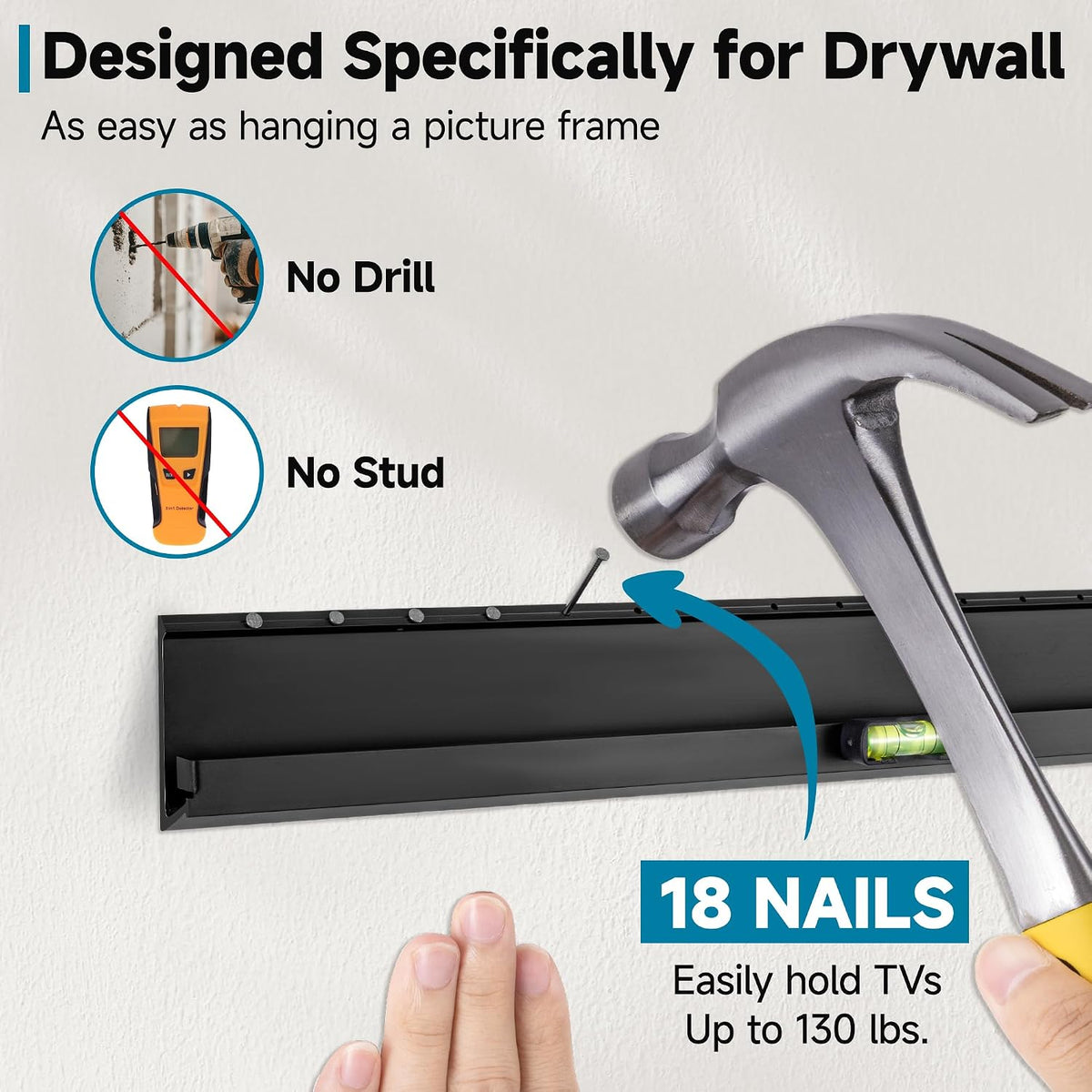 No Stud TV Wall Mount for 32-70 TVs, No Drill TV Mount up to 130 lbs - Image 3
