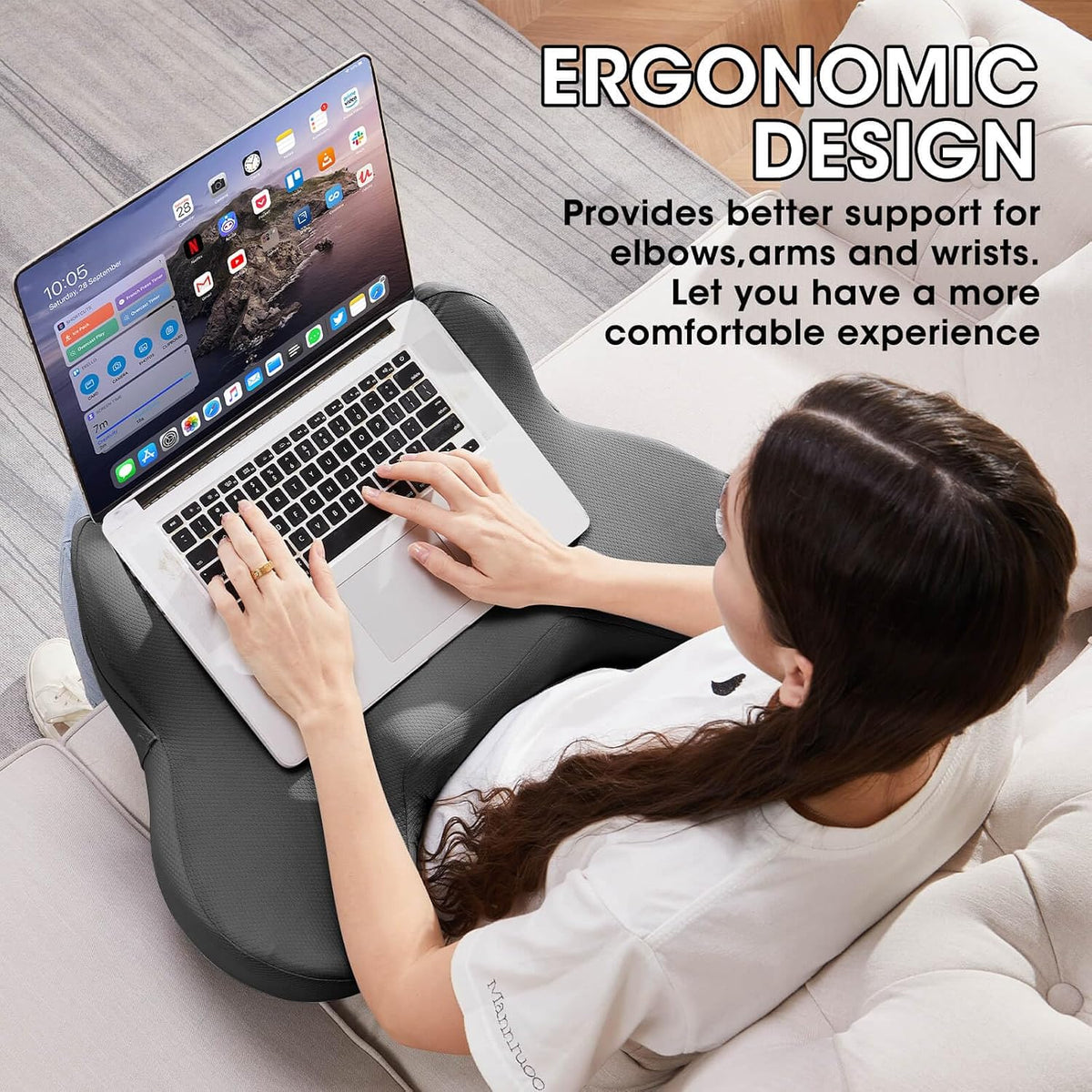 Lap Desk, Reading Pillow, Laptop Pillow for Lap, Portlands Portable Desk Pad for Bed, Couch, Car (Black) - Image 4