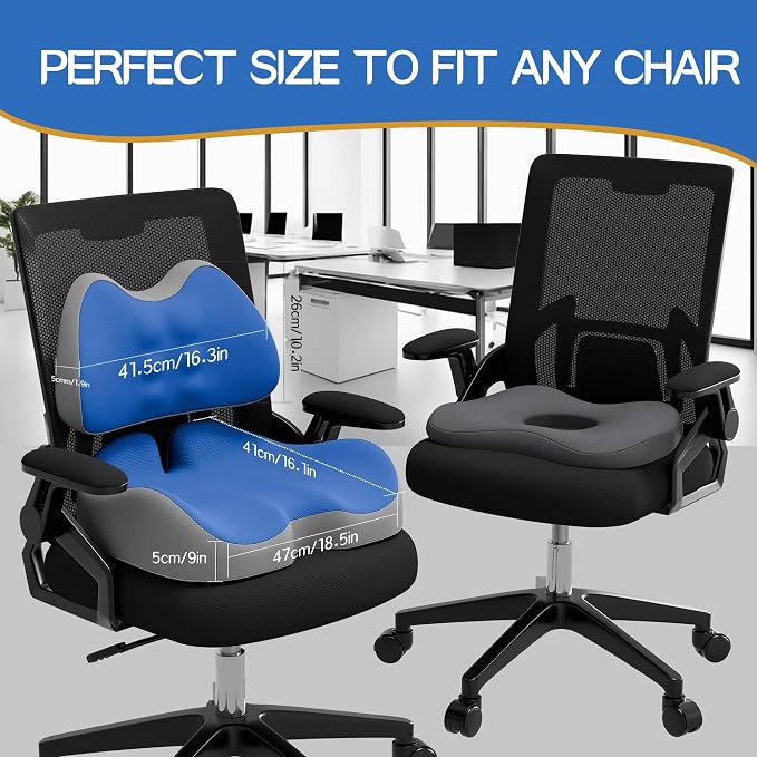 Benazcap Large Memory Foam Seat Cushion Lumbar Support Pillow for Sciatica & Tailbone Pressure Relief Coccyx Pad for Office Chair, Wheelchair, Car, Home, Office, Blue - Image 5