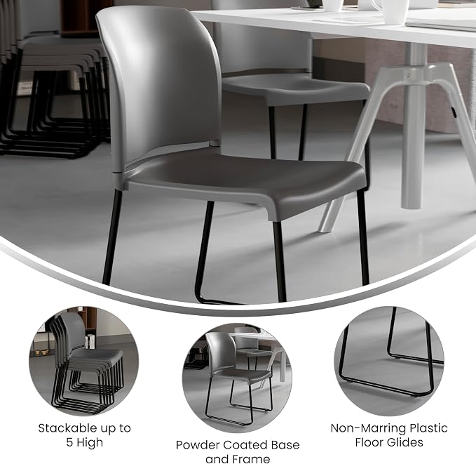 Flash Furniture Hercules Stack Chair, Black | Sled Base, Powder Coated, Contoured, 880 LBS. Weight Capacity - Image 4