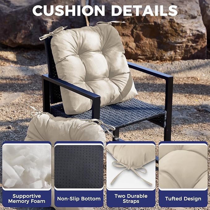 IASEAHK Outdoor Chair Cushions Set of 2, 19" x 19" x 5", Waterproof Outdoor Seat Cushions for Patio Furniture, Fade-Resistant Patio Chair Cushion, Dining Wicker Chair Pads for Porch Garden, Beige - Image 3
