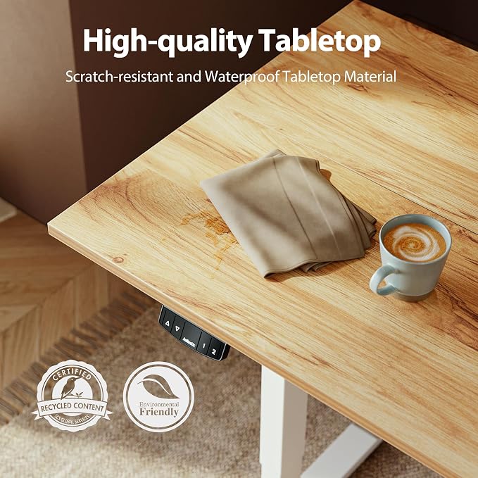Agilestic 63*24 Inch Height Adjustable Electric Standing Desk, Light Brown | Sit Stand Up Computer Desk, Memory Presets, Stable Steel Frame,154 lbs, Easy Assembly, Splice Board, Home Office, Studying - Image 5
