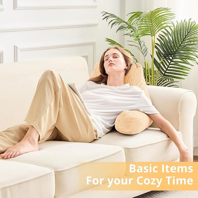 Sasttie Reading Pillow for Bed, Back Pillow for Sitting Up, Camel | 18" Backrest Support Cushion for Couch, Sofa, and Floor, Dorm Essentials, OEKO-TEX, Adjustable Down Alternative Fill - Image 9