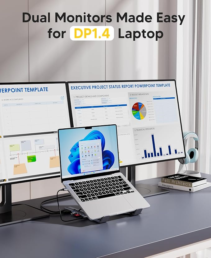 USB C Docking Station Dual Monitor, 9 in 1 Laptop Stand with 2 HDMI | Laptop Dock Stand with 4K@60Hz HDMI, 2*USB 3.0, 100W PD, USB-C 3.0, SD&TF Universal Dock Station for Acer/Dell XPS/HP/Mac - Image 6