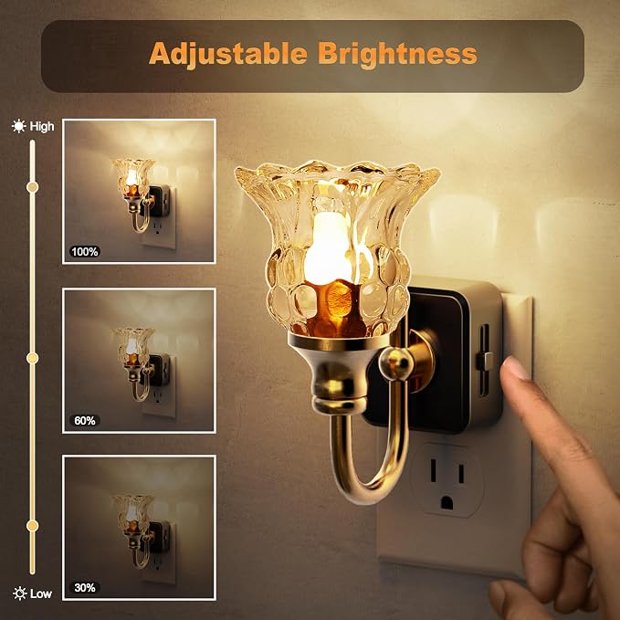 JandCase Night Light, Floral Night Lights Plug into Wall, Glass Nightlight | 0-100LM Dimmable Flower LED Nightlights with Light Sensor, 1W Vintage Nite Light for Bathroom Hallway Gift Vanity Decor - Image 3