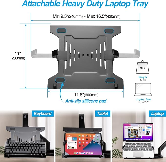 Dual Monitor Arm Desk Mount with 15" Laptop Tray & USB-C&A Docking Station | AVLT 17”-43" HDMI 4K60Hz, Ethernet, Gbps, 100W PD, Fits Two Flat/Curved Monitor - Black - Image 6
