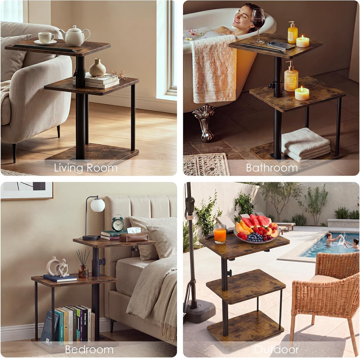 C Shaped Side Table, 360° Swivel Height Adjustable, 3-Tier Sofa Side Desk - Image 5