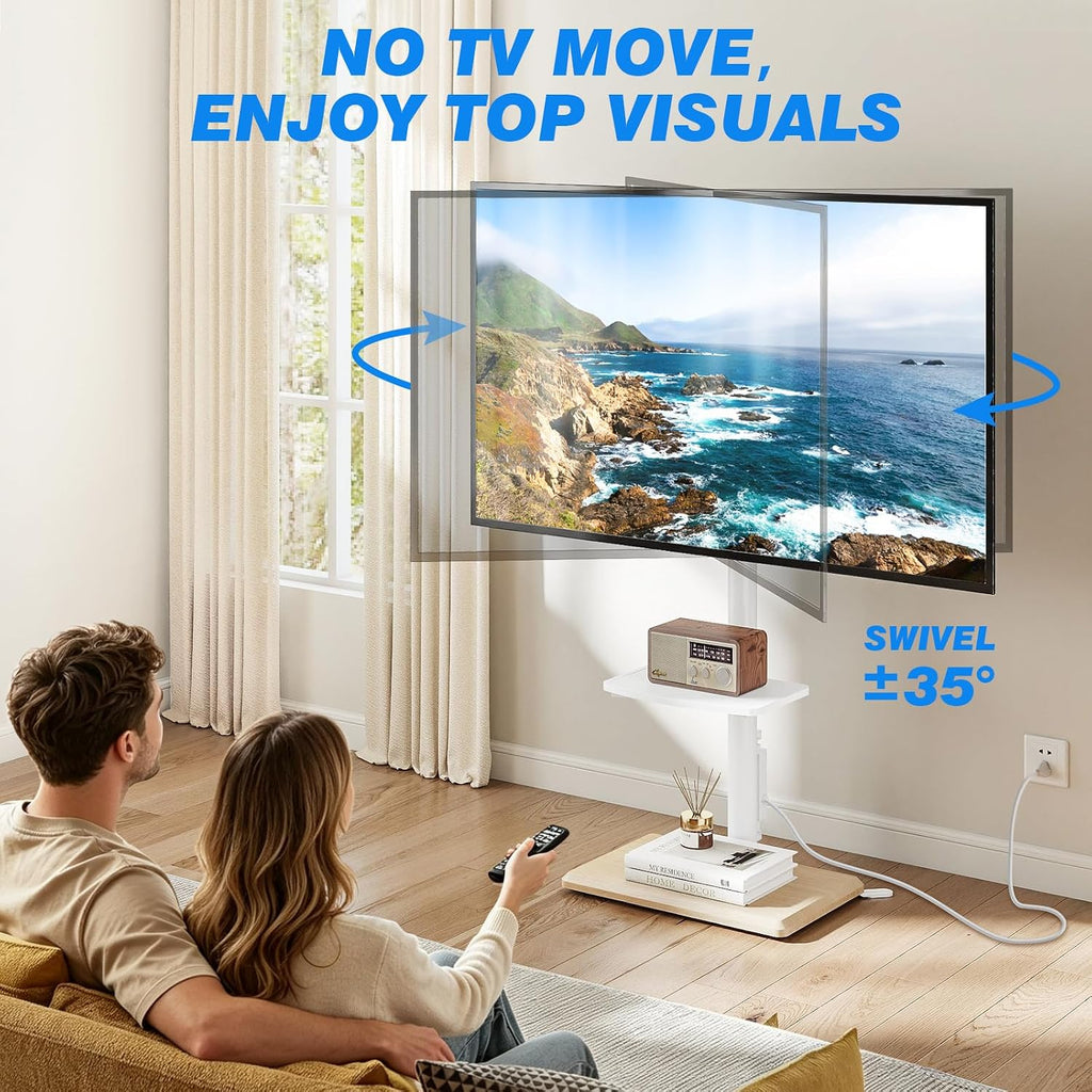 Rfiver Floor TV Stand with Power Outlet for 32-70 inch TVs up to 99 lbs, Swivel TV Mount Stand with Height Adjustment and Oak Wood Base for Bedroom, Office, Corner, Max VESA 400x400mm - Image 3
