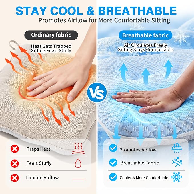 BETU Cooling Chair Cushions Set of 4, 3.5” Thick Seat Cushions,Breathable Comfort Fabric Chair Pads with Non Slip Bottom & Ties, Soft Support Cushion for Kitchen, Office, Patio, 15.5"X15.5"X3.5"Blue - Image 3