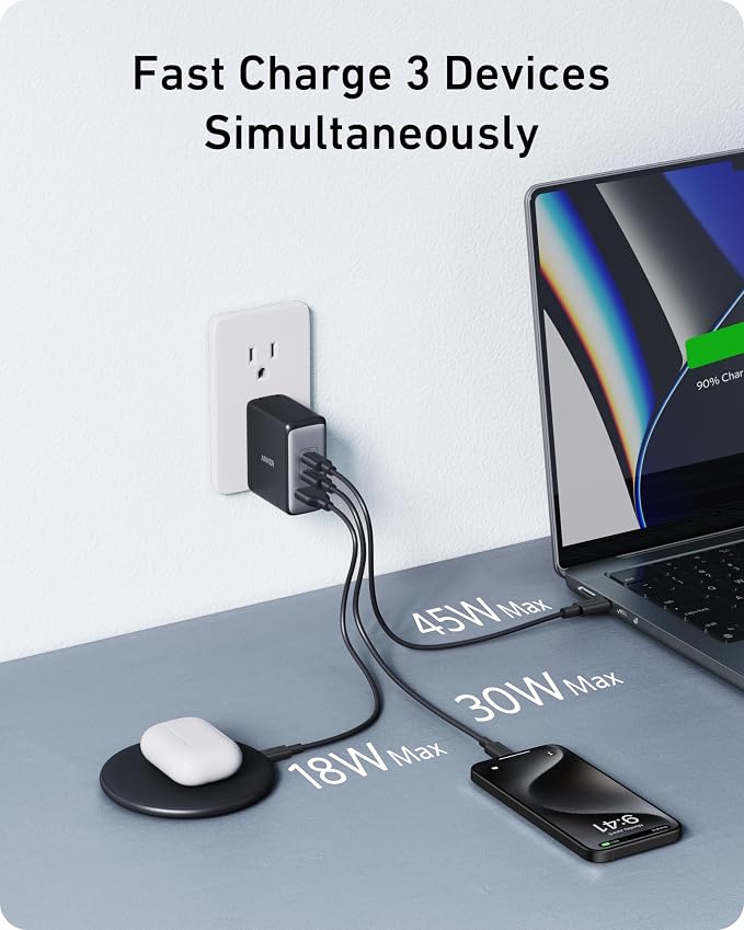 Anker Nano 100W MacBook Charger, 3-Port Fast Compact GaN USB Charger Block | With 1 Pack & 1 Cable for MacBook Pro/Air, Pixelbook, ThinkPad, Dell XPS, iPad Pro, iPhone 17 Series, Galaxy S23, and More - Image 7
