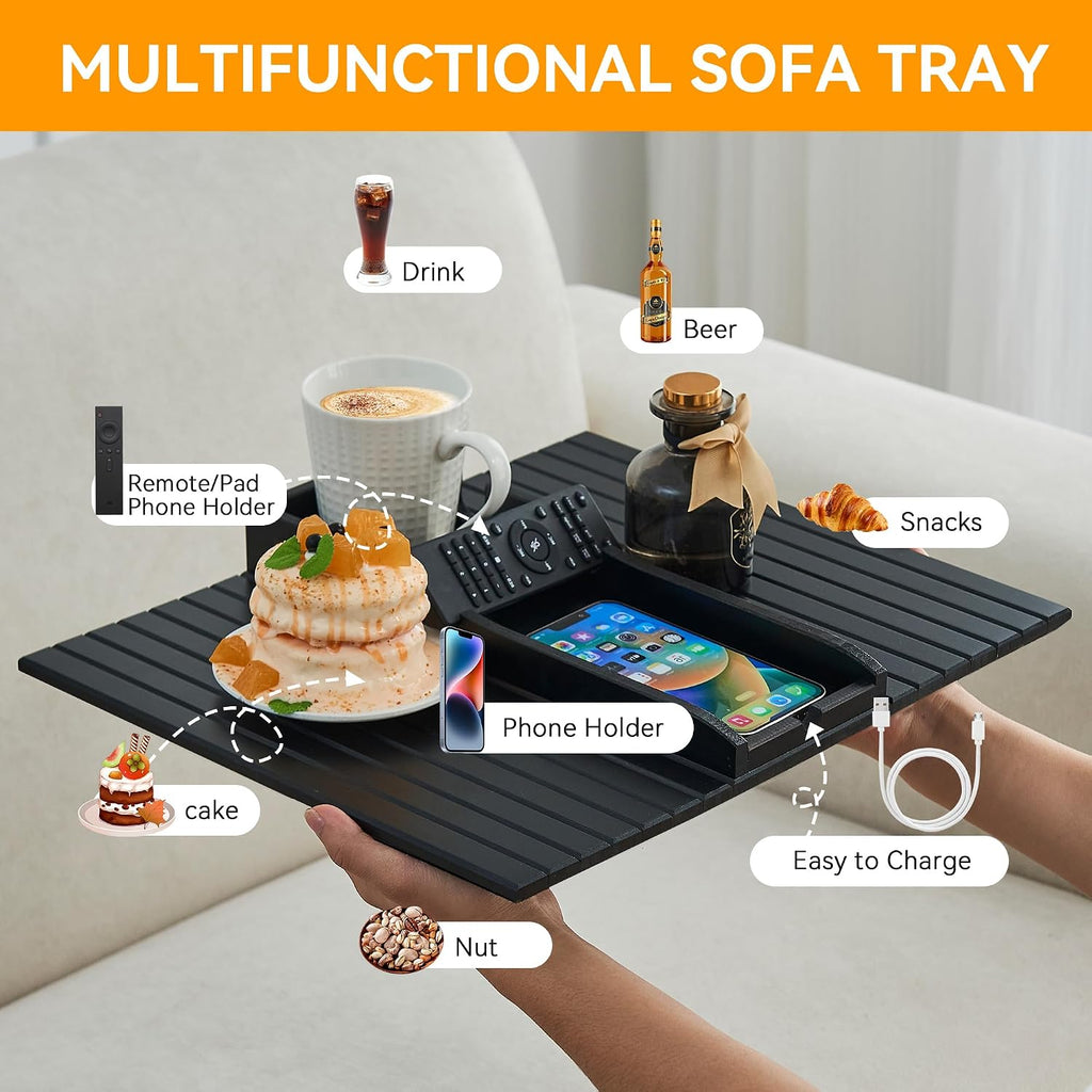 Bamboo Couch Cup Holder Tray, Foldable Couch Arm Tray Armrest Table | Anti-Spill Sofa Arm Tray Perfect for Cups, Beers, Snacks, Remote Control, Drinks - Image 3