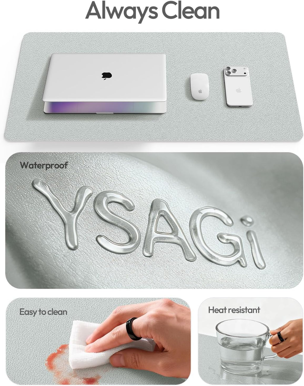 YSAGi Leather Desk Pad Protector, Office Desk Mat, Large Mouse Pad, Non-Slip PU Leather Desk Blotter, Laptop Desk Pad, Waterproof Desk Writing Pad for Office and Home (Silver, 35.4" x 17") - Image 7