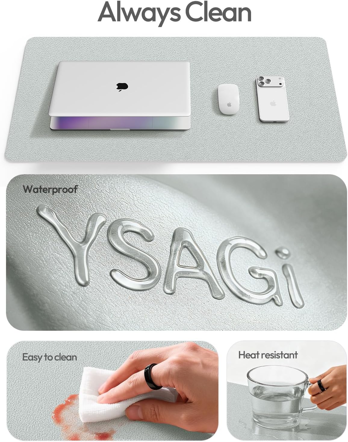 YSAGi Leather Desk Pad Protector, Office Desk Mat, Large Mouse Pad, Non-Slip PU Leather Desk Blotter, Laptop Desk Pad, Waterproof Desk Writing Pad for Office and Home (Silver, 35.4" x 17") - Image 7