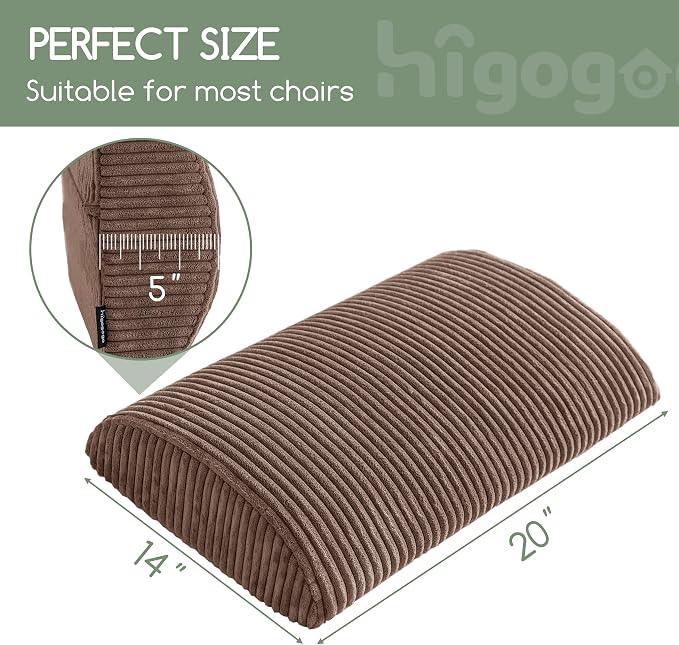 HIGOGOGO Lumbar Support Pillow for Recliner Chair/Accent Chair/Couch, Large Memory Foam Back Support Cushion for Elderly, Recliner Cushions for Back Rest, Pain Relief, Reading, Washable Cover, Brown - Image 2