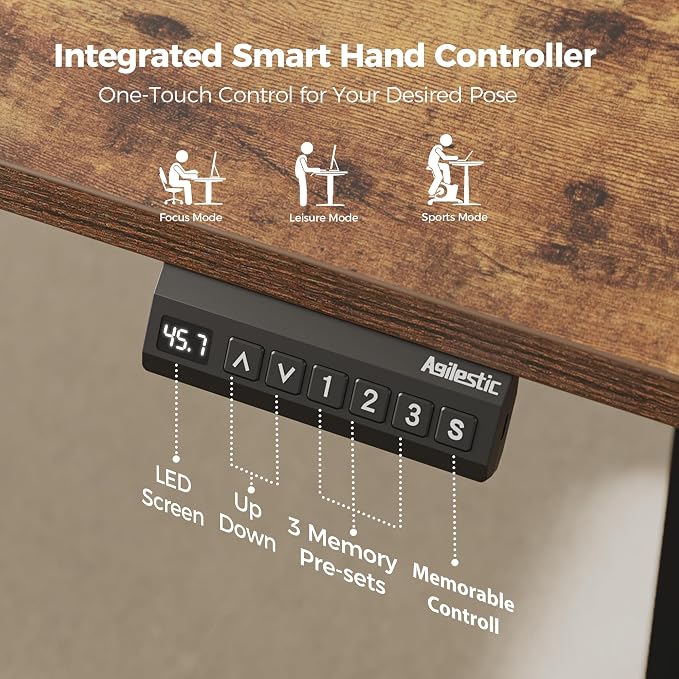Agilestic L Shaped Standing Desk Adjustable Height, 75 Inch, Rustic Brown | Electric Height Adjustable, Spacious Corner Desktop, Sturdy Steel Frame, Memory Presets, 176 lbs, Splice Board - Image 8