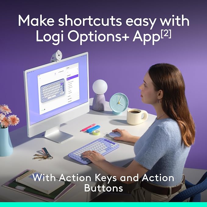 Logitech POP ICON Combo Wireless Bluetooth Keyboard and Mouse - Lilac | Comfortable typing, programmable keys and buttons, Easy-Switch up to 3 devices - Image 4