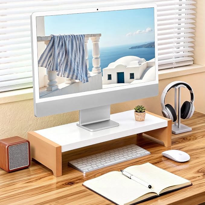 Monitor Stand Riser | White Metal & Wood Computer Monitor Stand Riser for Desk, Max Load Capacity 40LB - Image 8