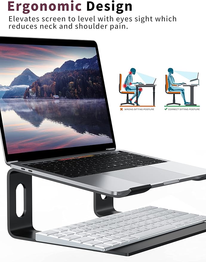 ALASHI Laptop Stand for Desk, Aluminum Computer Riser, Ergonomic Notebook Holder, Detachable Metal Laptops Elevator, PC Cooling Mount Support 10 to 15.6 Inches Notebook, Black - Image 3