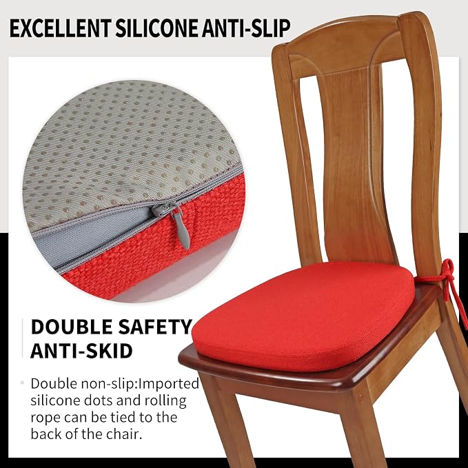 SINOSSO 1 Pack Memory Foam Chair Cushions for Dining Chair, Friendly Woven Fabric 16" U-Shape Comfortable Kitchen Chair Pad, Removable Slip Resistant Seat Cushion (1 Piece, Red) - Image 6