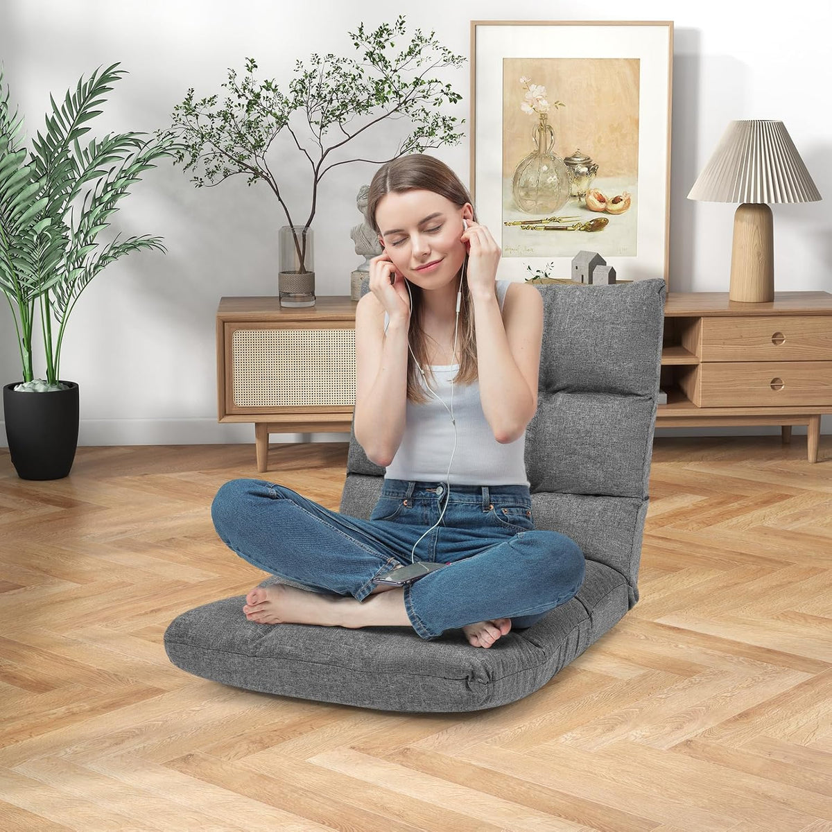 Video Gaming Floor Chair with Adjustable 14-Position Memory Foam, Folding Floor Sofa Chair Lounger Folding Sleeper Bed Couch Recliner, Lazy Sofa Lounger for TV, Reading, Relaxing (Grey) - Image 6