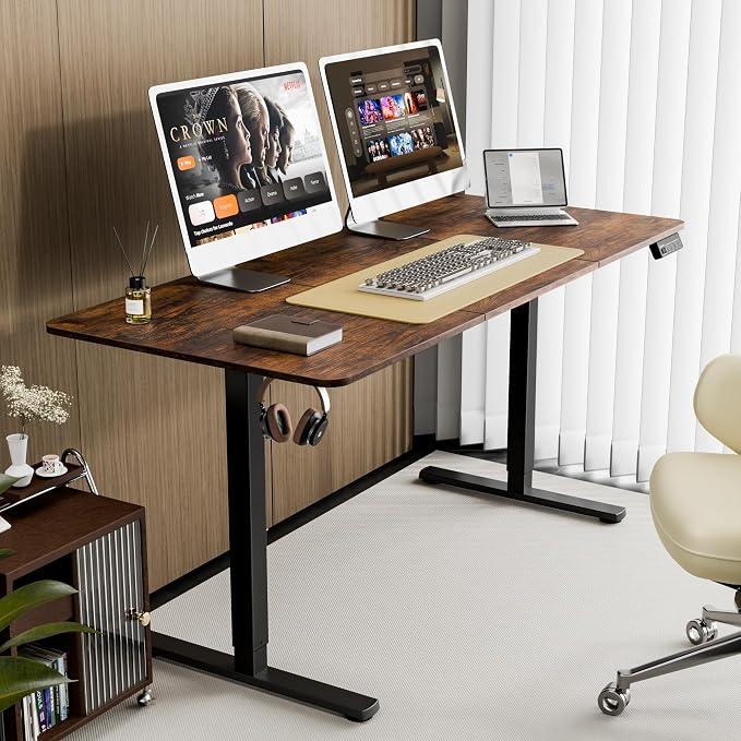 63"x28" Standing Desk, Height Adjustable Sit-Stand Home Office, Brown | Electric Adjustable Standing Desk, Sit to Stand Computer Office Desk with Splice Board, Memory Preset, Lifts 28.7''-46.5" - Image 2