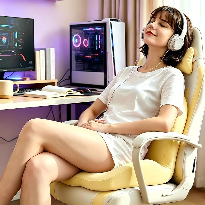 Seat Cushion for Office Chair and Car, L-Shaped Ergonomic Seat Cushions,Memory Foam Orthopedic Cushion with Coccyx Hollow,Lumbar Support & Tailbone Pain Relief for Car, Truck, Home,Gaming Chair,Yellow - Image 2