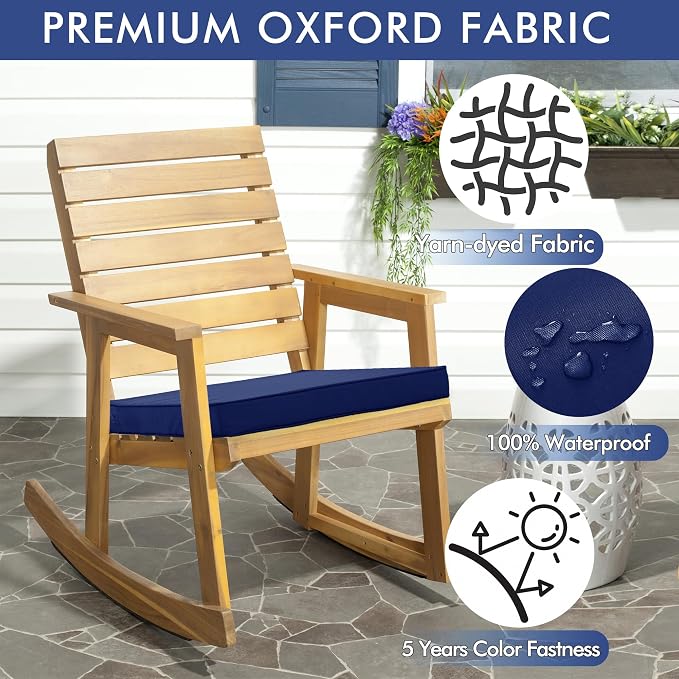 Outdoor Chair Cushions Set of 2, 19 x 19 x 3 Inch Seat Pads | Waterproof Patio Chair Cushions with Tie, Fade Resistant Cushions for Outdoor Furniture Garden Lawn, Navy Blue - Image 7