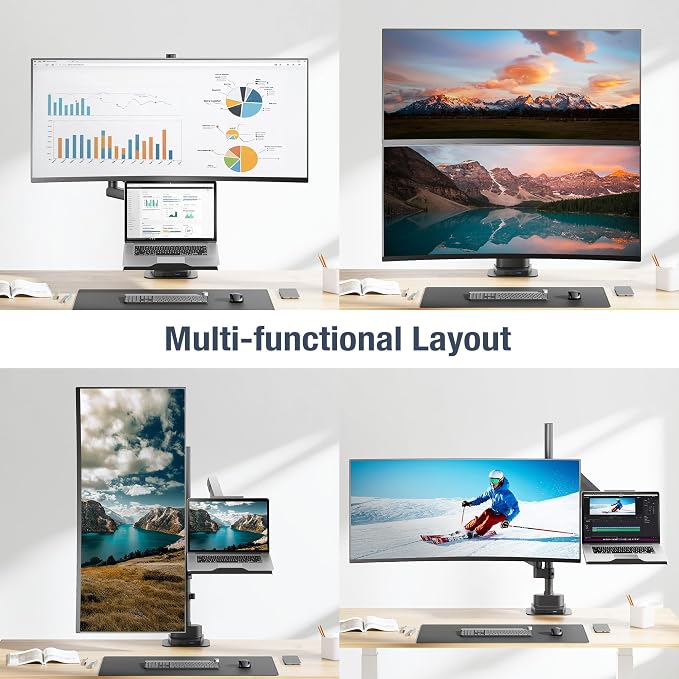 AVLT Laptop & Monitor Arm Pole Top Mount for 17-40" Screens - Black | Supports flat/curved/ultrawide screens up to 26.4 lbs each. Includes 12-17" laptop tray, 38.9" lift and USB-C/A ports. - Image 6