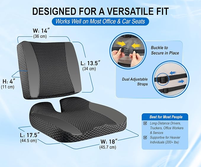 Lofty Aim Car Seat Cushion with Back Support, Lumbar Support Pillow Set | Memory Foam Car Seat Cushions for Driving, Office Chair Cushions for Back and Butt, Support for Trucks, Office Chairs, Black - Image 2
